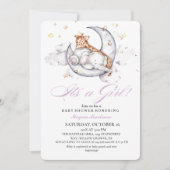 Het is een meisje Schattige Olifant  & Giraffe Bab Kaart (Voorkant)