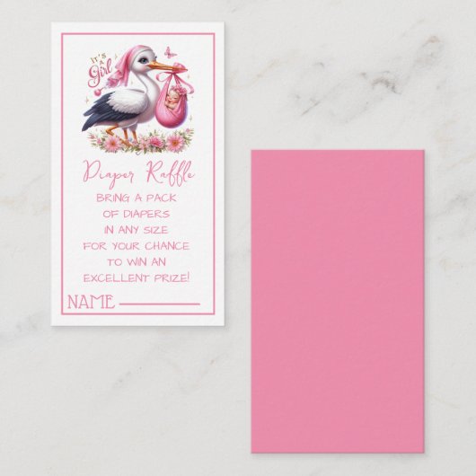 Het is een Meisje Schattige Ooievaar met Baby Meis Informatiekaartje (Voorkant / Achterkant)