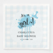Het is een meisje Schattige Pastel Blue Gingham Ba Servet (Voorkant)