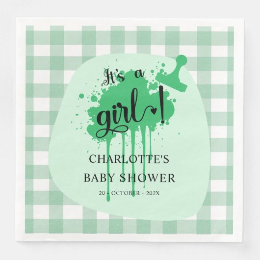 Het is een meisje Schattige Pastel Green Gingham B Servet (Voorkant)