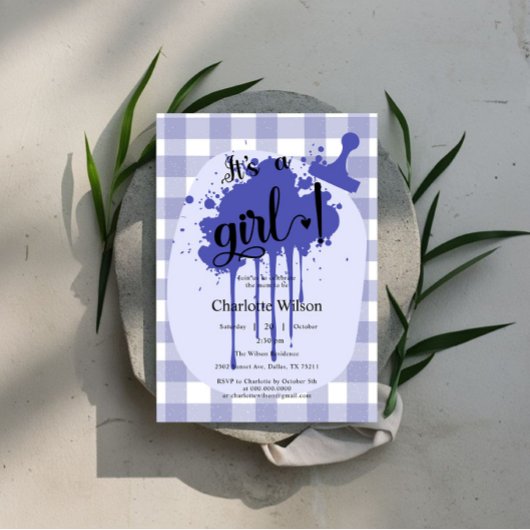 Het is een meisje Schattige Pastel Navy Gingham Ba Kaart