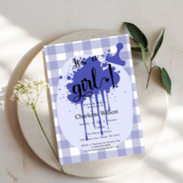 Het is een meisje Schattige Pastel Navy Gingham Ba Kaart