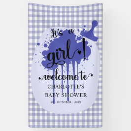 Het is een meisje Schattige Pastel Navy Gingham Ba Spandoek