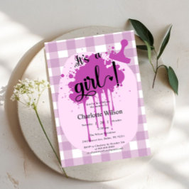 Het is een meisje Schattige Pastel Paarse Gingham Kaart