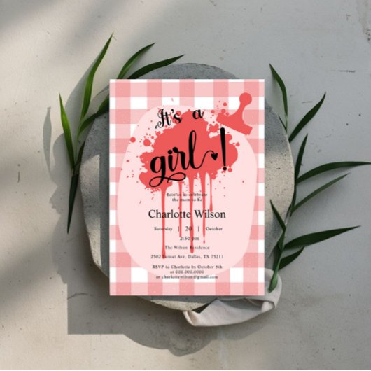 Het is een meisje Schattige Pastel Red Gingham Bab Kaart