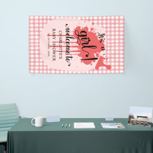 Het is een meisje Schattige Pastel Red Gingham Bab Spandoek (Beurs)