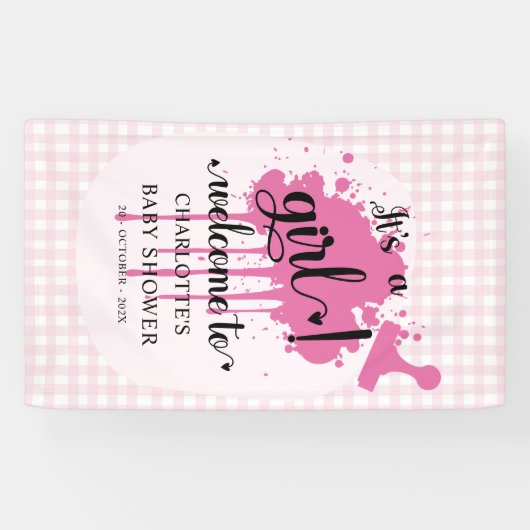 Het is een meisje Schattige pastel roze gingham Ba Spandoek (Horizontaal)