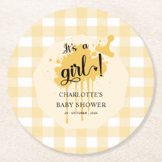 Het is een meisje Schattige Pastel Sinaasappel Gin Ronde Kartonnen Onderzetter