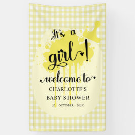 Het is een meisje Schattige Pastel Yellow Gingham Spandoek