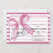 Het is een meisje Schattige Pink Bow Stripes Baby  Kaart (Voorkant)