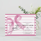 Het is een meisje Schattige Pink Bow Stripes Baby  Kaart (Staand voorkant)