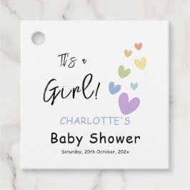 Het is een meisje! Schattigee en kleurrijke harten Bedankjes Labels