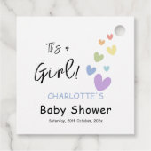 Het is een meisje! Schattigee en kleurrijke harten Bedankjes Labels (Achterkant)