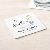 Het is een meisje! Schattigee en kleurrijke harten Kartonnen Onderzetters (Schuin)