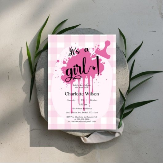 Het is een meisje! Schattigee Pastel Pink Gingham  Kaart