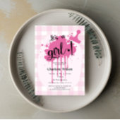 Het is een meisje! Schattigee Pastel Pink Gingham  Kaart