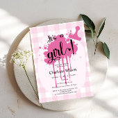 Het is een meisje! Schattigee Pastel Pink Gingham Kaart