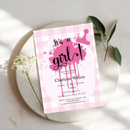 Het is een meisje! Schattigee Pastel Pink Gingham Kaart