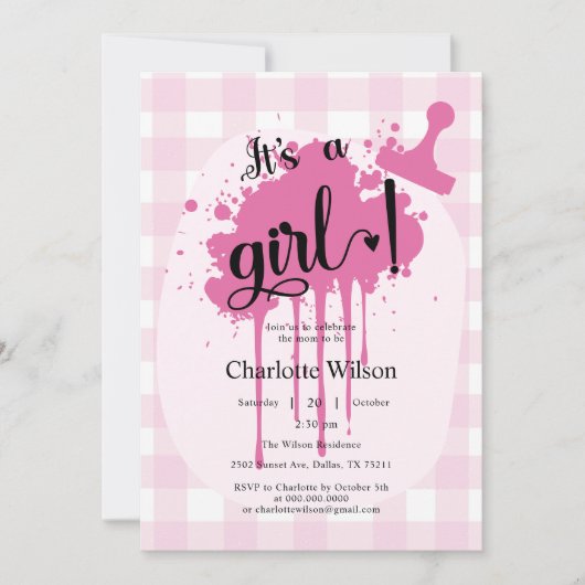 Het is een meisje! Schattigee Pastel Pink Gingham Kaart (Voorkant)