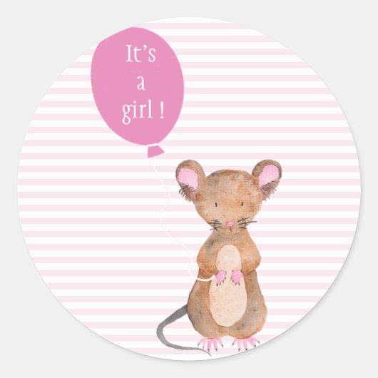 Het is een meisje | Schattigee Woodland Mouse Stic Ronde Sticker (Voorkant)