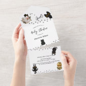 Het is een meisje! Schattigee zwarte kat en boek B All In One Uitnodiging (Afscheurbaar)
