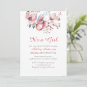 Het is een meisje, scripttekst, bloemen, Baby show Kaart (Staand voorkant)