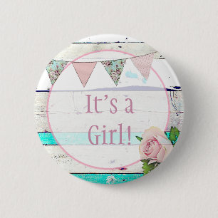Het is een meisje! Shabby Rustic Birth Announcemen Ronde Button 5,7 Cm