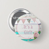 Het is een meisje! Shabby Rustic Birth Announcemen Ronde Button 5,7 Cm (Voorkant /achterkant)