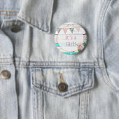 Het is een meisje! Shabby Rustic Birth Announcemen Ronde Button 5,7 Cm (In situ)