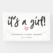 Het is een meisje Simple Pink Heart Baby shower Spandoek (Horizontaal)