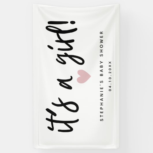 Het is een meisje Simple Pink Heart Baby shower Spandoek (Verticaal)