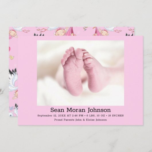 Het is een meisje Stork geboorte aankondiging (Voorkant / Achterkant)