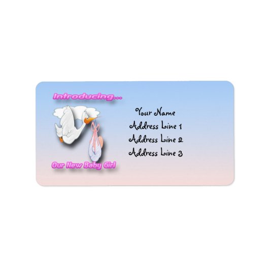 Het is een meisje Stork geboorte aankondiging adre Etiket (Voorkant)