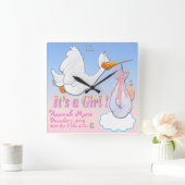 Het is een meisje - Stork Keepomwille Wall Clock Vierkante Klok (Huis)