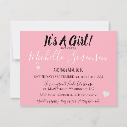 Het is een meisje Stork levering Baby shower Sprin Kaart (Achterkant)