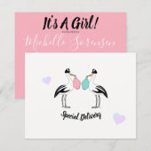 Het is een meisje Stork levering Baby shower Sprin Kaart (Voorkant / Achterkant)