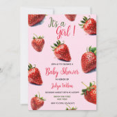Het is een meisje Strawberry baby shower Invitatio Kaart (Voorkant)