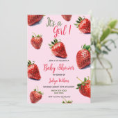 Het is een meisje Strawberry baby shower Invitatio Kaart (Staand voorkant)
