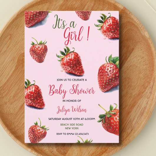 Het is een meisje Strawberry baby shower Invitatio Kaart