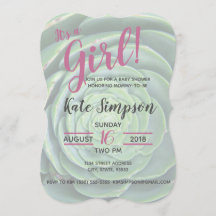 Het is een meisje! Succulent baby shower uitnodigi