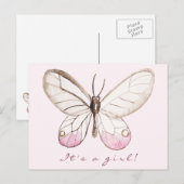 Het is een meisje! Sweet Blush Butterfly Briefkaar Aankondigingskaart (Voorkant / Achterkant)