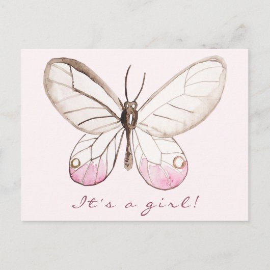 Het is een meisje! Sweet Blush Butterfly Briefkaar Aankondigingskaart (Voorkant)