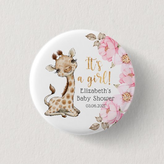 Het is een meisje! Sweet Giraffe Baby shower Ronde Button 3,2 Cm (Voorkant)