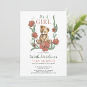 Het is een meisje Teddy Bear Waterverf Baby shower Kaart (Staand voorkant)