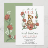 Het is een meisje Teddy Bear Waterverf Baby shower Kaart (Voorkant / Achterkant)