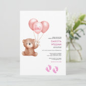 Het Is Een Meisje Teddybeer Ballon Baby Shower Kaart (Staand voorkant)