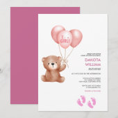 Het Is Een Meisje Teddybeer Ballon Baby Shower Kaart (Voorkant / Achterkant)