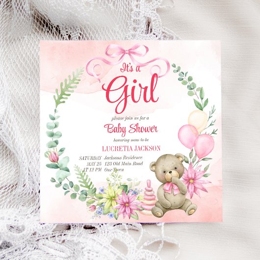 Het is een meisje teddybeer florale baby shower