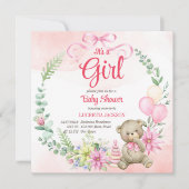 Het is een meisje teddybeer florale baby shower (Voorkant)