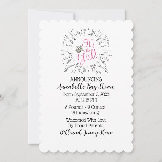 "Het is een meisje!" Tiara Baby Aankondigingen (Voorkant)